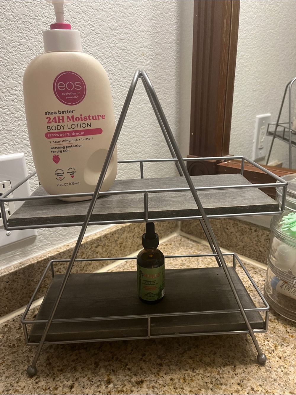 2 tier rustic wood and silver finish metal caddy